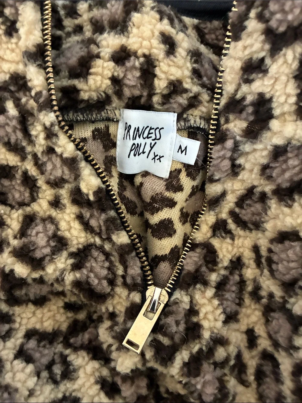 Princess Polly Leopard Print Sherpa Pullover Jacket - Tan/Black - Picture 4 of 4